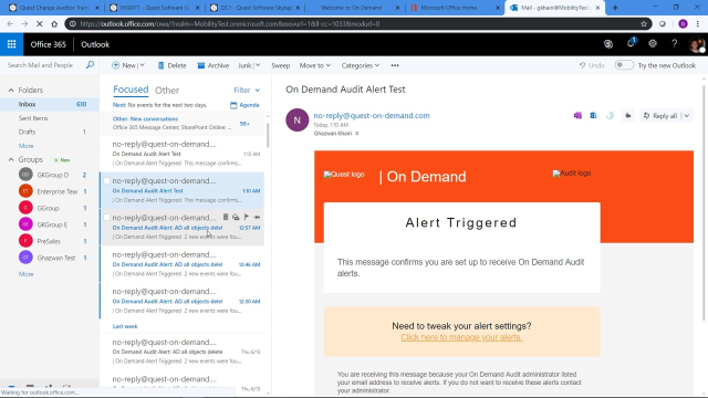Real-time email alerts with On Demand Audit